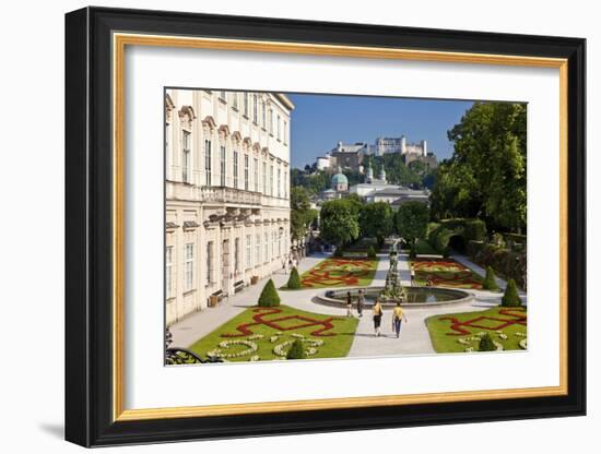 Mirabell Palace and Mirabell Gardens against Salzburg Cathedral and Fortress Hohensalzburg-null-Framed Art Print