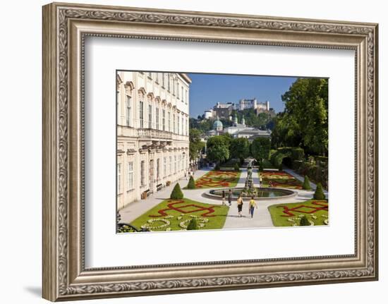 Mirabell Palace and Mirabell Gardens against Salzburg Cathedral and Fortress Hohensalzburg-null-Framed Art Print