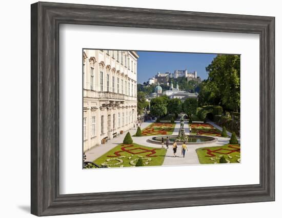 Mirabell Palace and Mirabell Gardens against Salzburg Cathedral and Fortress Hohensalzburg-null-Framed Art Print