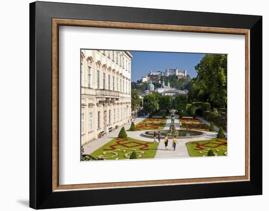 Mirabell Palace and Mirabell Gardens against Salzburg Cathedral and Fortress Hohensalzburg-null-Framed Art Print