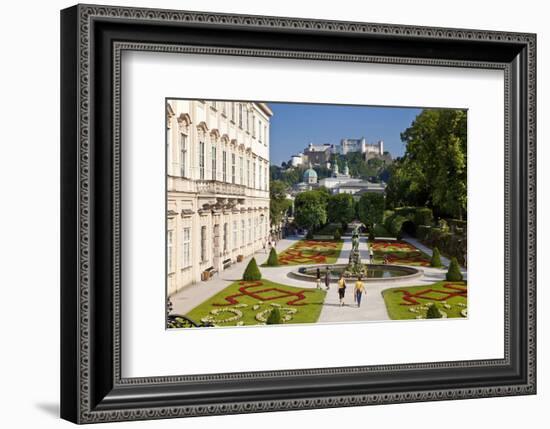 Mirabell Palace and Mirabell Gardens against Salzburg Cathedral and Fortress Hohensalzburg-null-Framed Art Print