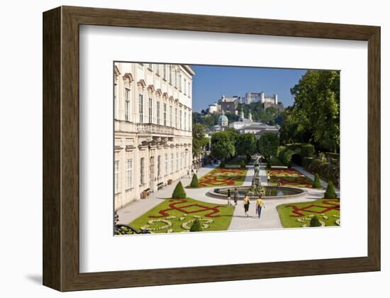 Mirabell Palace and Mirabell Gardens against Salzburg Cathedral and Fortress Hohensalzburg-null-Framed Art Print