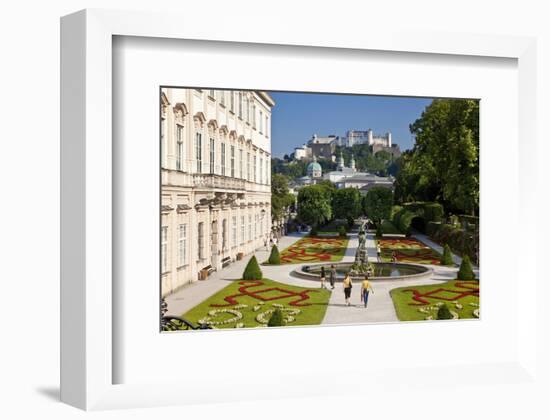 Mirabell Palace and Mirabell Gardens against Salzburg Cathedral and Fortress Hohensalzburg-null-Framed Art Print