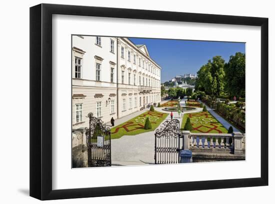 Mirabell Palace and Mirabell Gardens against Salzburg Cathedral and Fortress Hohensalzburg-null-Framed Art Print