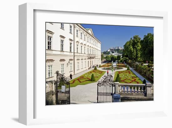 Mirabell Palace and Mirabell Gardens against Salzburg Cathedral and Fortress Hohensalzburg-null-Framed Art Print