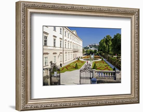 Mirabell Palace and Mirabell Gardens against Salzburg Cathedral and Fortress Hohensalzburg-null-Framed Art Print