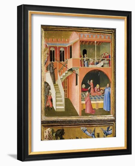 Miracle of St. Nicholas Reviving Boy Posed by Demon-Ambrogio Lorenzetti-Framed Giclee Print