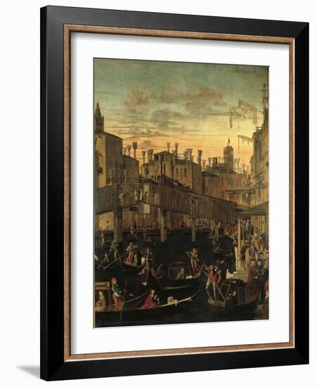 Miracle of the Relic of the True Cross at the Rialto Bridge Or the Healing of the Possessed Man-Vittore Carpaccio-Framed Giclee Print