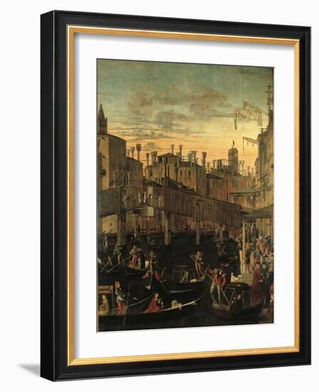 Miracle of the Relic of the True Cross at the Rialto Bridge Or the Healing of the Possessed Man-Vittore Carpaccio-Framed Giclee Print