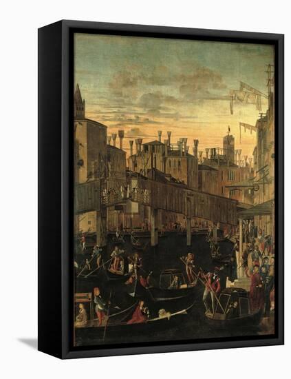 Miracle of the Relic of the True Cross at the Rialto Bridge Or the Healing of the Possessed Man-Vittore Carpaccio-Framed Premier Image Canvas