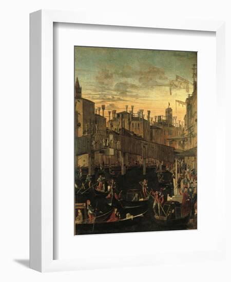 Miracle of the Relic of the True Cross at the Rialto Bridge Or the Healing of the Possessed Man-Vittore Carpaccio-Framed Giclee Print