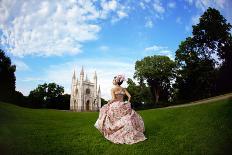 A Woman like a Princess in an Vintage Dress before the Magic Castle-Miramiska-Photographic Print
