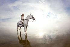 Beautiful Woman on a Horse. Horseback Rider, Woman Riding Horse on Beach.-Miramiska-Photographic Print