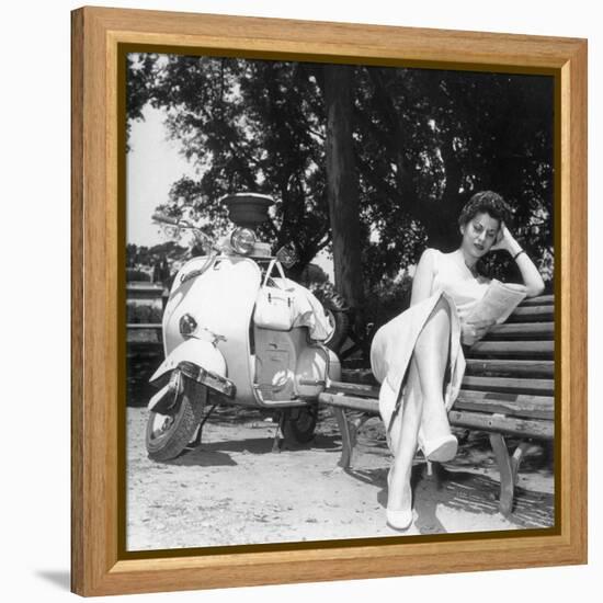 Miranda Martino Reading Seated on a Bench-null-Framed Premier Image Canvas