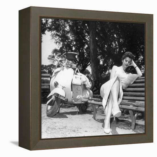 Miranda Martino Reading Seated on a Bench-null-Framed Premier Image Canvas