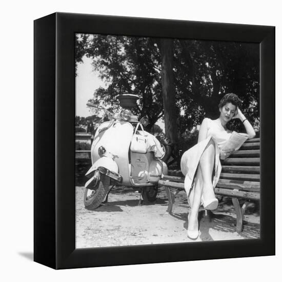 Miranda Martino Reading Seated on a Bench-null-Framed Premier Image Canvas