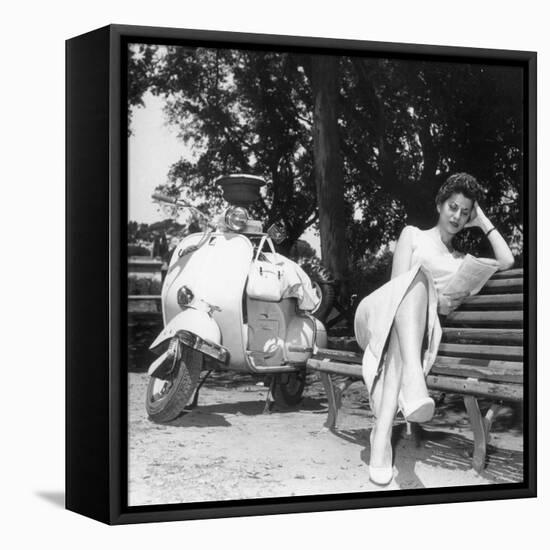 Miranda Martino Reading Seated on a Bench-null-Framed Premier Image Canvas