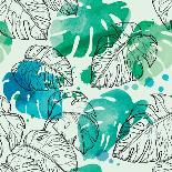 Tropical Watercolor Leaf Pattern-Mirifada-Framed Premium Giclee Print