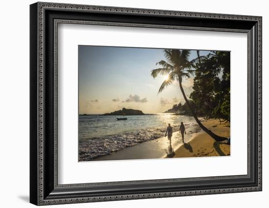 Mirissa Beach, Couple Taking a Romantic Walk under a Palm Tree at Sunset, South Coast-Matthew Williams-Ellis-Framed Photographic Print