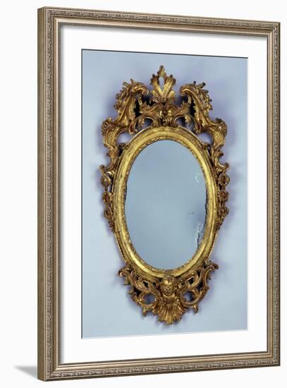 Mirror, Carved and Gilded Wood, Italy-null-Framed Giclee Print