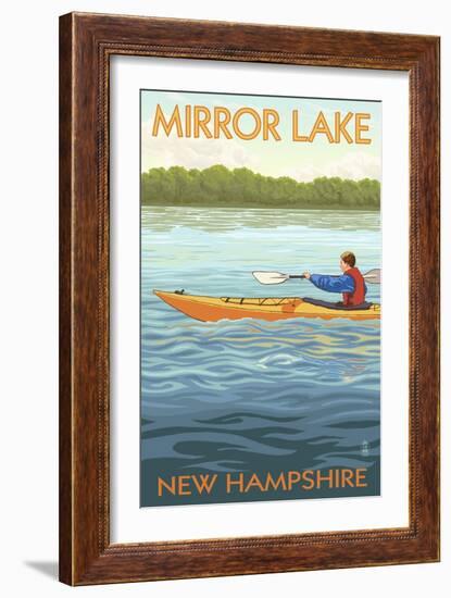 Mirror Lake, New Hampshire - Kayak Scene-Lantern Press-Framed Art Print