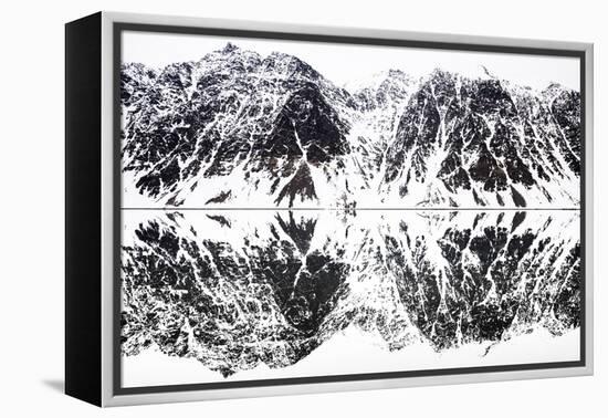 Mirrored landscape of mountains along the fjords in Svalbard-Wim van den Heever-Framed Premier Image Canvas