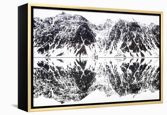 Mirrored landscape of mountains along the fjords in Svalbard-Wim van den Heever-Framed Premier Image Canvas