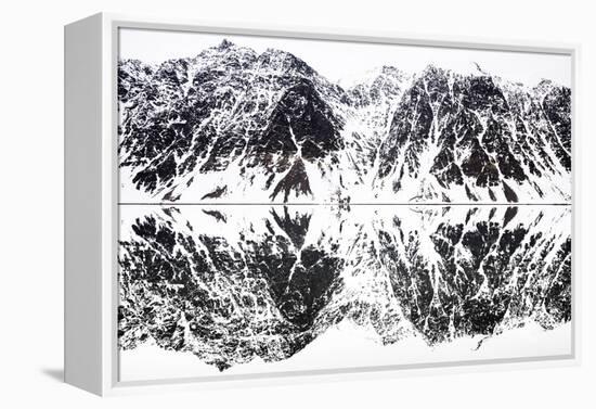 Mirrored landscape of mountains along the fjords in Svalbard-Wim van den Heever-Framed Premier Image Canvas