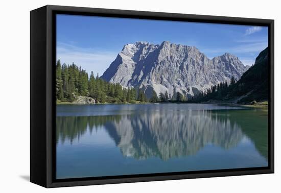 Mirroring of the Wetterstein Mountains with Wetterspitzen and Wetterwandkopf, Lake Seebensee-Uwe Steffens-Framed Premier Image Canvas