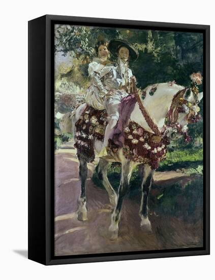 Mis Hijas Elena Y María a Caballo Con Trajes Valencianos De 1808-Joaquín Sorolla y Bastida-Framed Premier Image Canvas