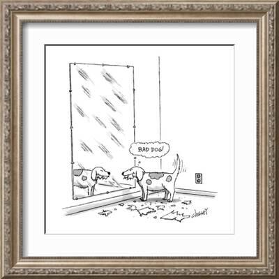 Mischievous dog, looking at self in mirror, thinking 'Bad dog!' - New Yorker Cartoon' Premium Giclee Print - Tom Cheney Mischievous dog, looking at self in mirror, thinking 'Bad dog!' - New Yorker Cartoon' Premium Giclee Print - Tom Cheney
