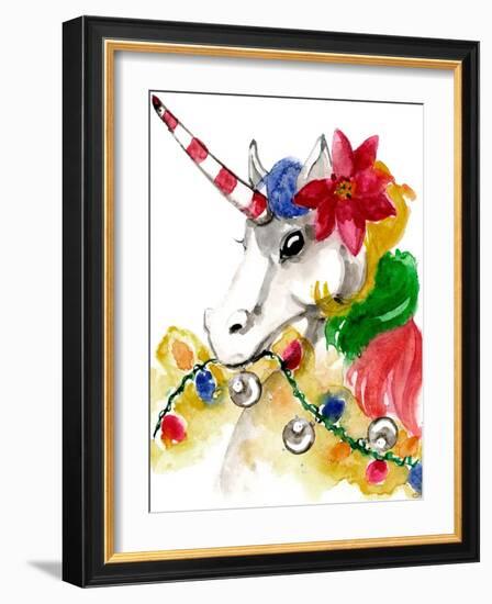 Mischievous Holiday Animal - Rainbow Unicorn-Stella Chang-Framed Art Print