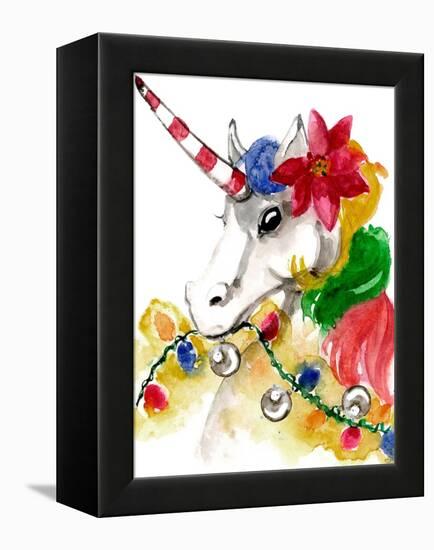 Mischievous Holiday Animal - Rainbow Unicorn-Stella Chang-Framed Stretched Canvas