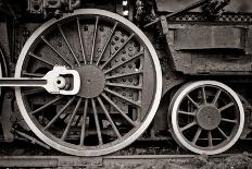 Steam Locomotive Wheel Detail In Warm Black And White-mishoo-Stretched Canvas