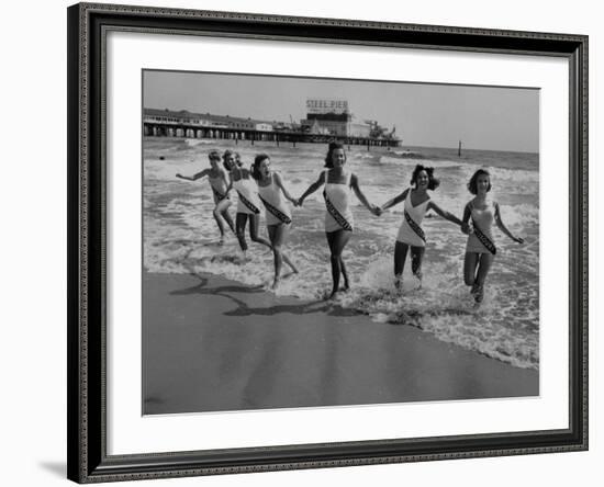 Miss America Candidates Playing in Surf During Contest Period-Peter Stackpole-Framed Premium Photographic Print