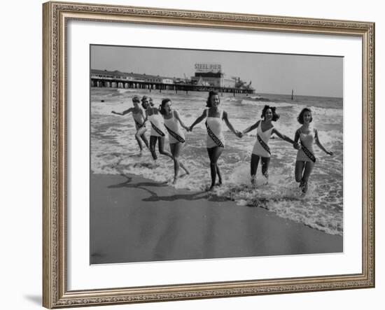 Miss America Candidates Playing in Surf During Contest Period-Peter Stackpole-Framed Premium Photographic Print