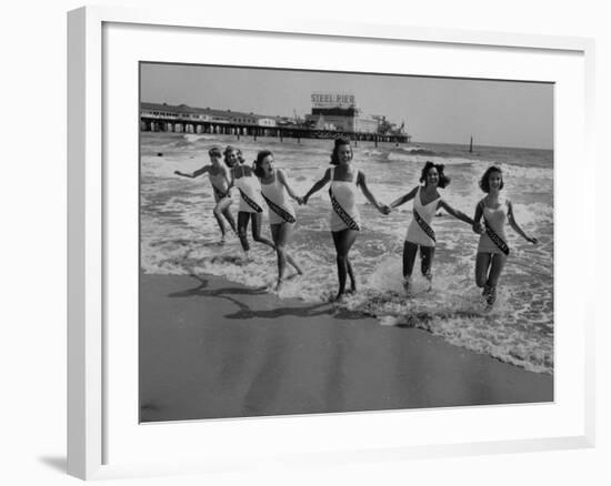 Miss America Candidates Playing in Surf During Contest Period-Peter Stackpole-Framed Premium Photographic Print