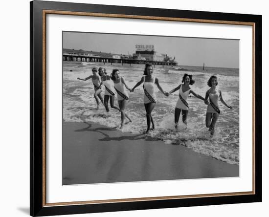 Miss America Candidates Playing in Surf During Contest Period-Peter Stackpole-Framed Premium Photographic Print