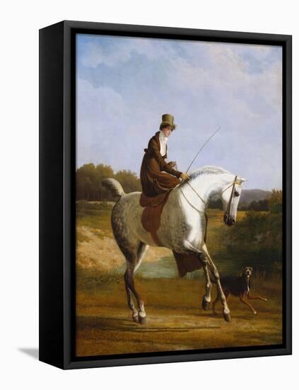 Miss Cazenove on a Grey Hunter, a Dog Running Alongside-Jacques-Laurent Agasse-Framed Premier Image Canvas