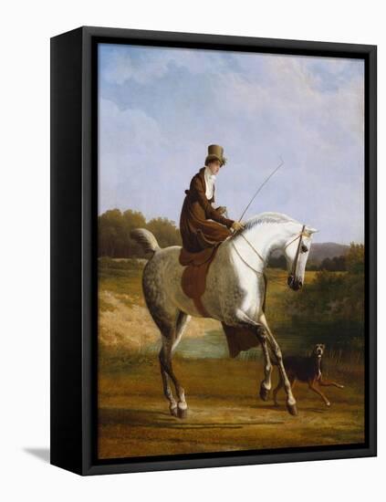 Miss Cazenove on a Grey Hunter, a Dog Running Alongside-Jacques-Laurent Agasse-Framed Premier Image Canvas