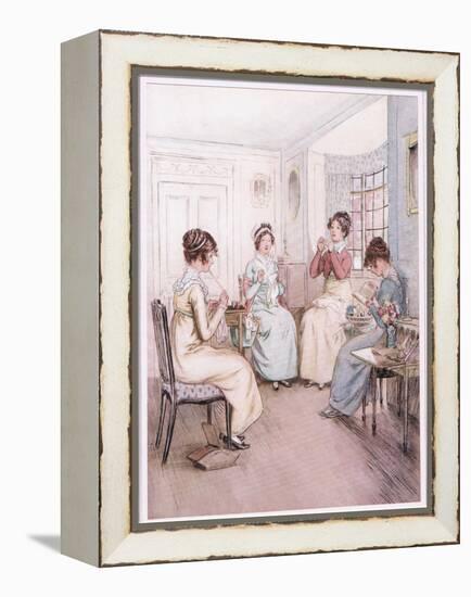 Miss Fanny Is Reading Aloud from the Library Book While Others Sew or Knit-Hugh Thomson-Framed Premier Image Canvas