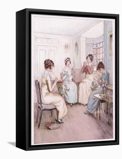 Miss Fanny Is Reading Aloud from the Library Book While Others Sew or Knit-Hugh Thomson-Framed Premier Image Canvas