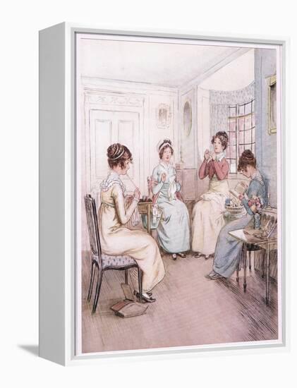 Miss Fanny Is Reading Aloud from the Library Book While Others Sew or Knit-Hugh Thomson-Framed Premier Image Canvas