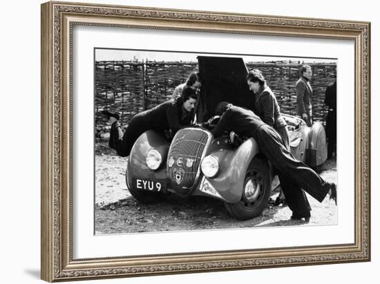 Miss Md Patten Looking at the Engine of a 1938 Peugeot 402 Special Sport, Rac Rally, 1939-null-Framed Photographic Print