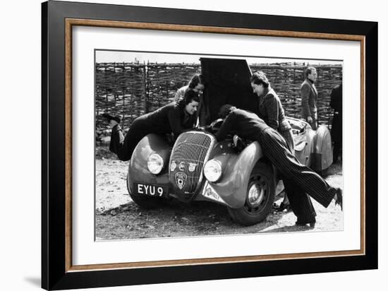 Miss Md Patten Looking at the Engine of a 1938 Peugeot 402 Special Sport, Rac Rally, 1939-null-Framed Photographic Print