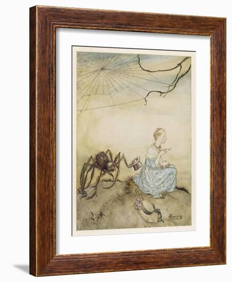 Miss Muffet, Mother Goose-Arthur Rackham-Framed Art Print