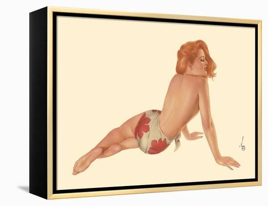 Miss October 1944 - Vintage Pin Up Calendar Girl-Alberto Vargas-Framed Stretched Canvas