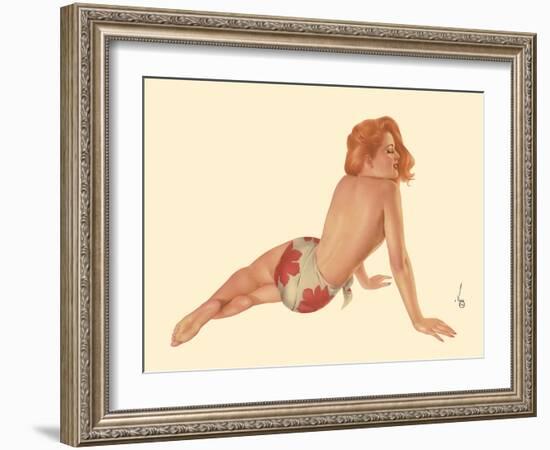 Miss October 1944 - Vintage Pin Up Calendar Girl-Alberto Vargas-Framed Art Print