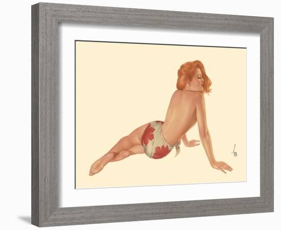 Miss October 1944 - Vintage Pin Up Calendar Girl-Alberto Vargas-Framed Art Print