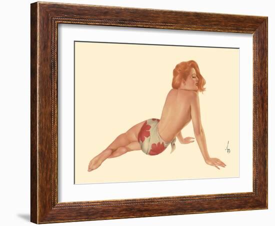 Miss October 1944 - Vintage Pin Up Calendar Girl-Alberto Vargas-Framed Art Print